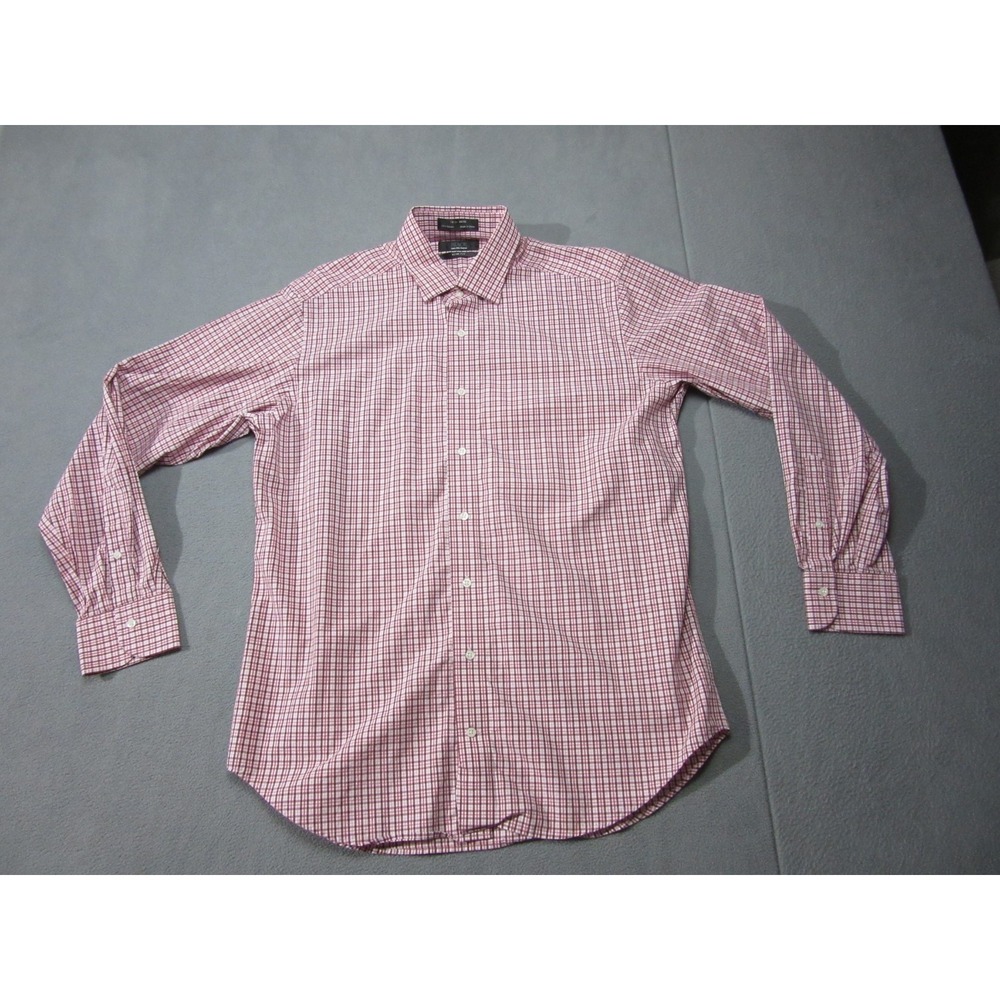 Black Saks Fifth Avenue Shirt Mens 16.5 34/35 Red Check Slim Fit Formal Dress